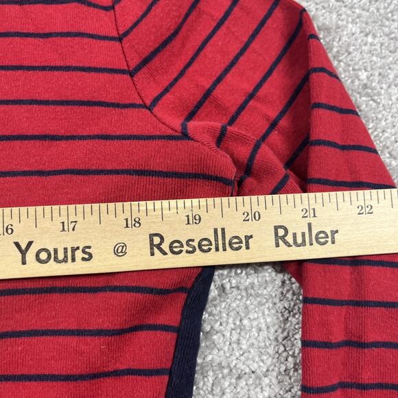 Lauren Ralph Lauren T Shirt Womens Medium Nautical Stripe Pocket Red Blouse - Picture 11 of 13